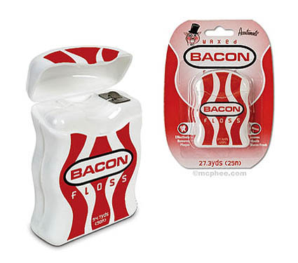 bacon-floss Zahnpflege ist wichig und macht Dank Zahnseide mit Bacongeschmack schon am frühen Morgen Spaß!